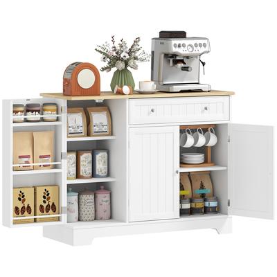 Küchensideboard, Schrank mit 3 Türen, Schublade, Türfächern und verstellbarem Einlegeboden, 105x40x83cm, weiß