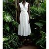 Spring New Temperament Waist-Controlled V Neck Sleeveless Ruched Decorative White Embroider Hollow Dress 3017653