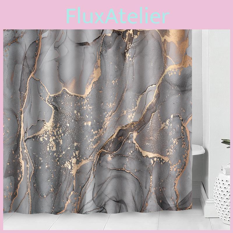 Fashionable Grey Golden Marble Patterned Bathroom Shower Curtain Waterproof