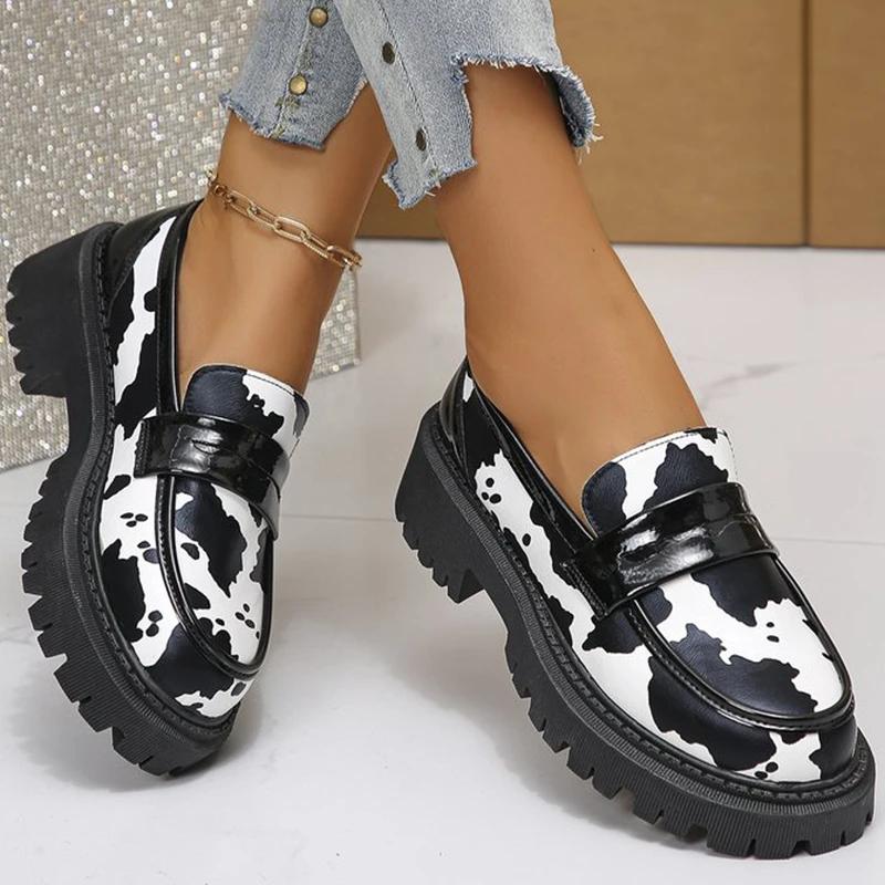 Fashion Women Shoes Casual Zebra Stripes Loafers Shoes for Women Spring Autumn Round Toe Platform Women's Loafers Plus Size Shoes Female