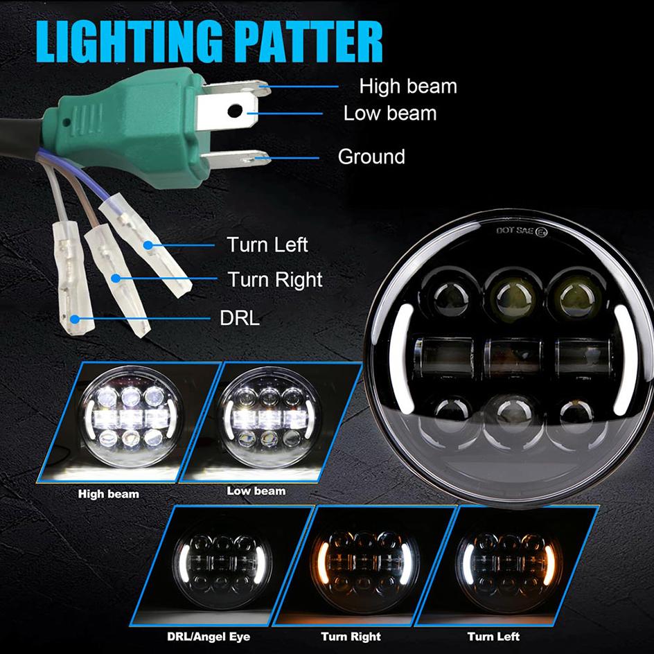 5,75 Zoll runder LED-Scheinwerfer mit Halo-Ring DRL, bernsteinfarbenem Blinker für Honda Shadow Aero Phantom VLX 600 750 VT 1100 1300 1800