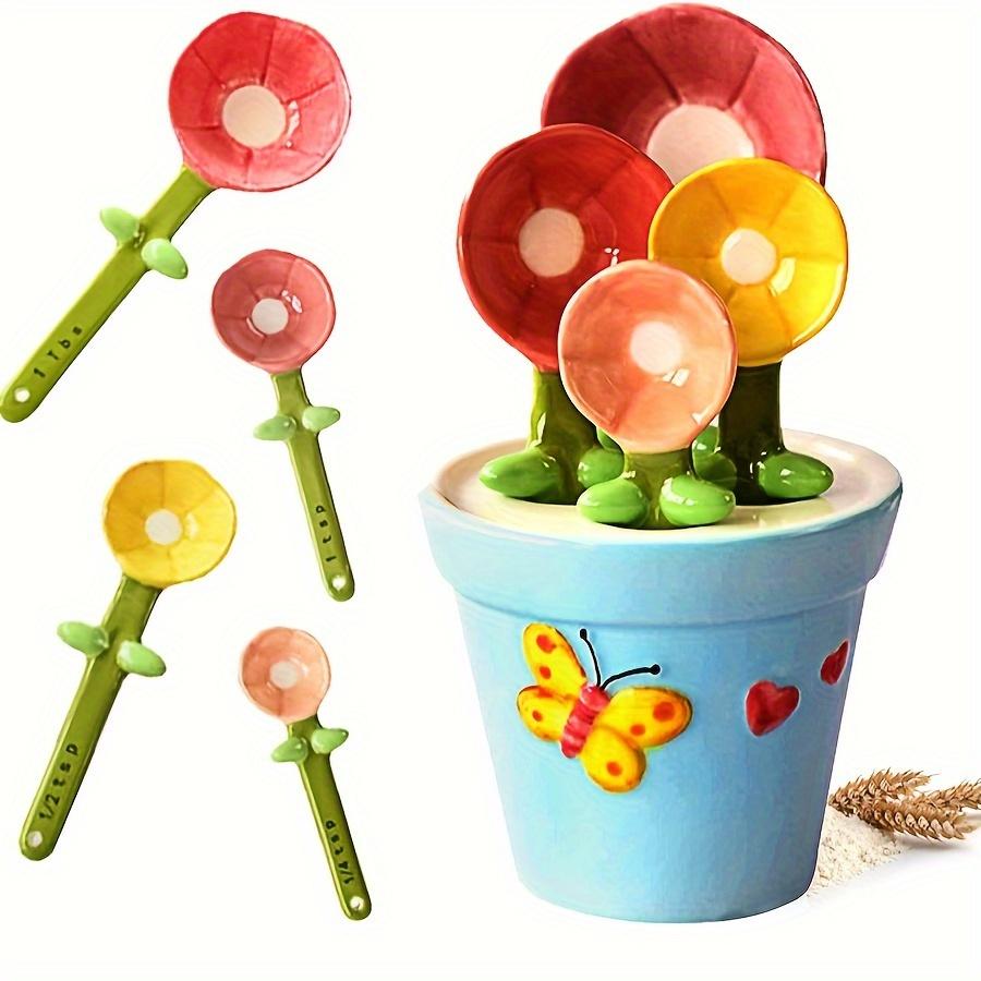

Flower Measuring Spoons, Ceramic Mini Spoons with Holder. Cute & Practical Kitchen Baking Tools. синій