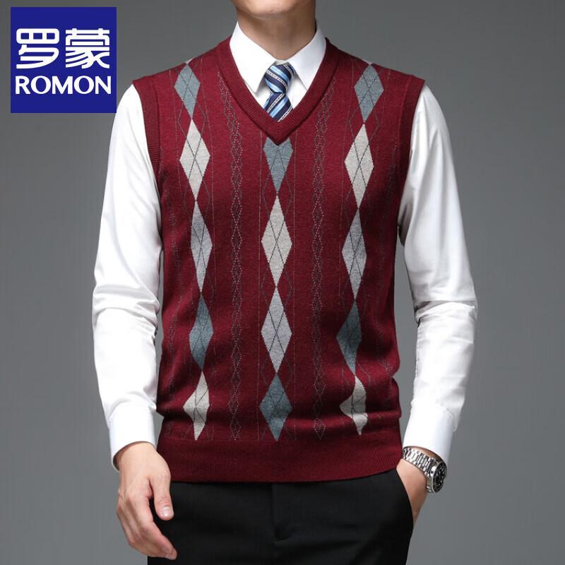ROMON Men's V-Neck Sleeveless Knit Sweater Vest