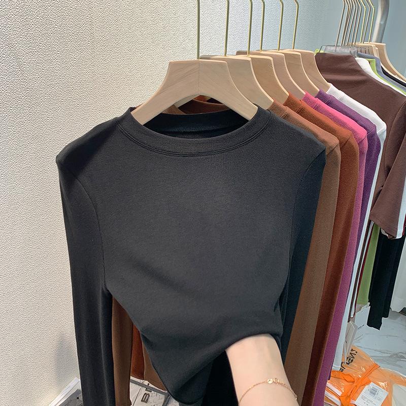 Women's Half High Neck Long Sleeve Thermal Tops Slim Fit Solid Color Casual T-Shirt