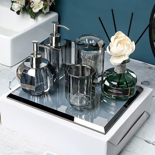 Crystal Glass Bathroom Kit Couple Mouthwash Cup Tray Wash Set Press Soap Dispenser Light Luxury Home Bathroom Accessories Set