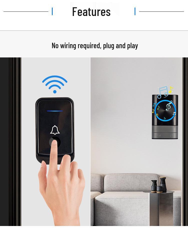 Wireless AC Digital Music Doorbell with Remote Control Sensor – EU/UK Regulations