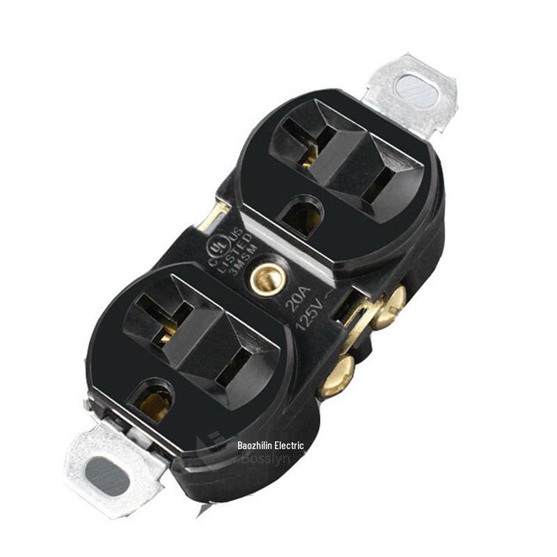 Black American Double Industrial Socket, NEMA 5-20R, for USA and Canada Construction Sites.