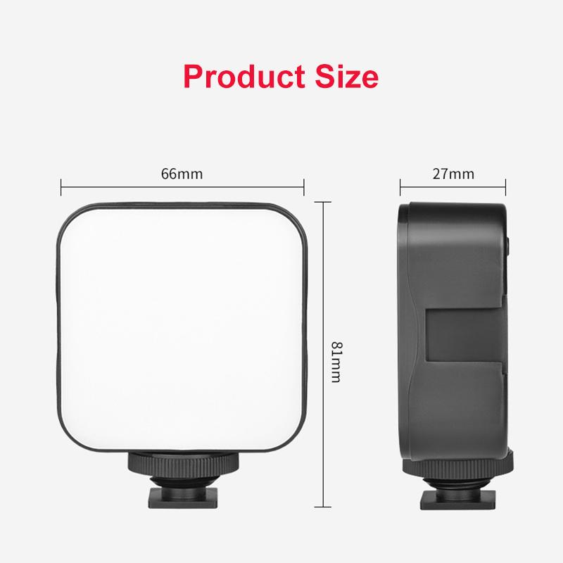 6500K LED Video Light Camera Pocket Lights Fill Lamp with 3 Cold Shoe Portable Photography Lighting for DJI Sony DSLR Canon Cameras