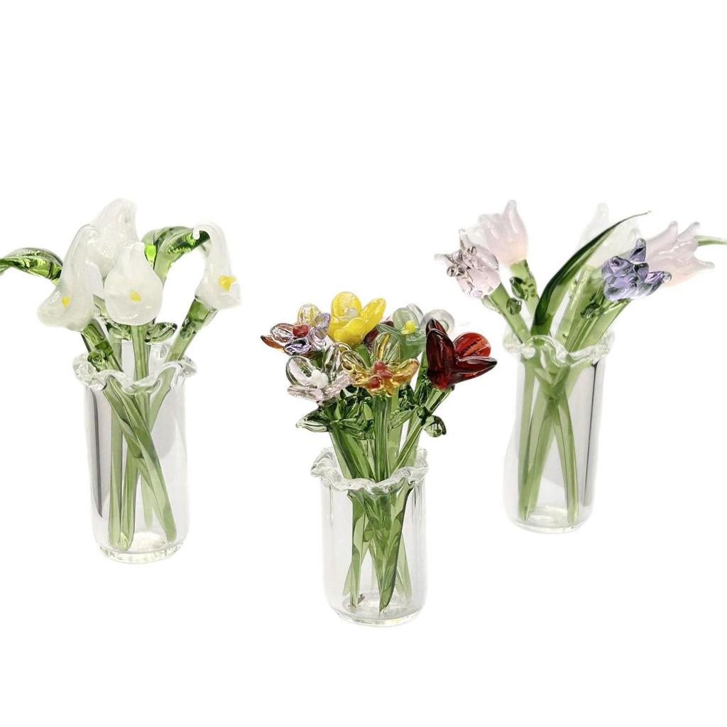 10 Mini Crystal Flower Ornaments, Collectible, Decorative, Gifts, Artificial