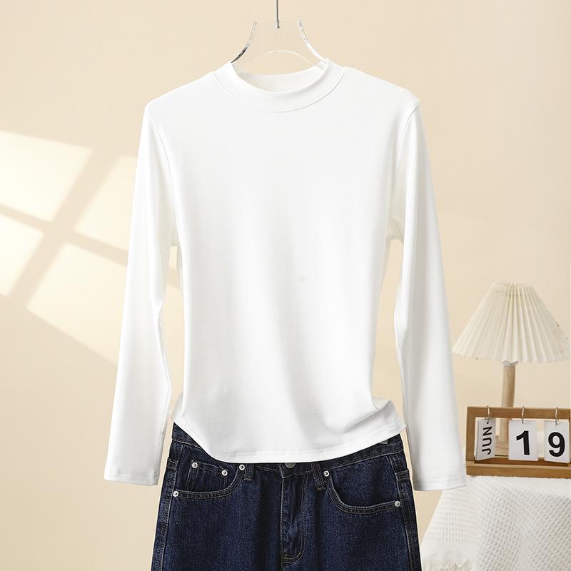 Women's Long Sleeve Slimming Cotton Base Layer Top - Spring/Autumn Fashionable Versatile Round Neck T-shirt, 2025 New Arrival
