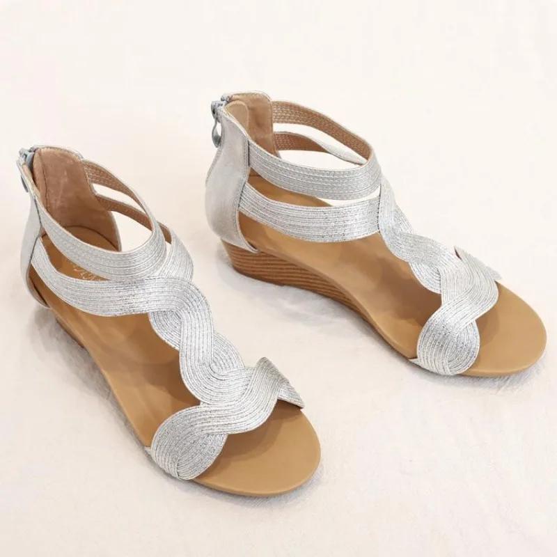 Fashion Women's Bohemia Fish Mouth Wedge Sandals Platform Gladiator Shoes with Zipper Summer PU Jelly Shoes for Women Flat Sandals