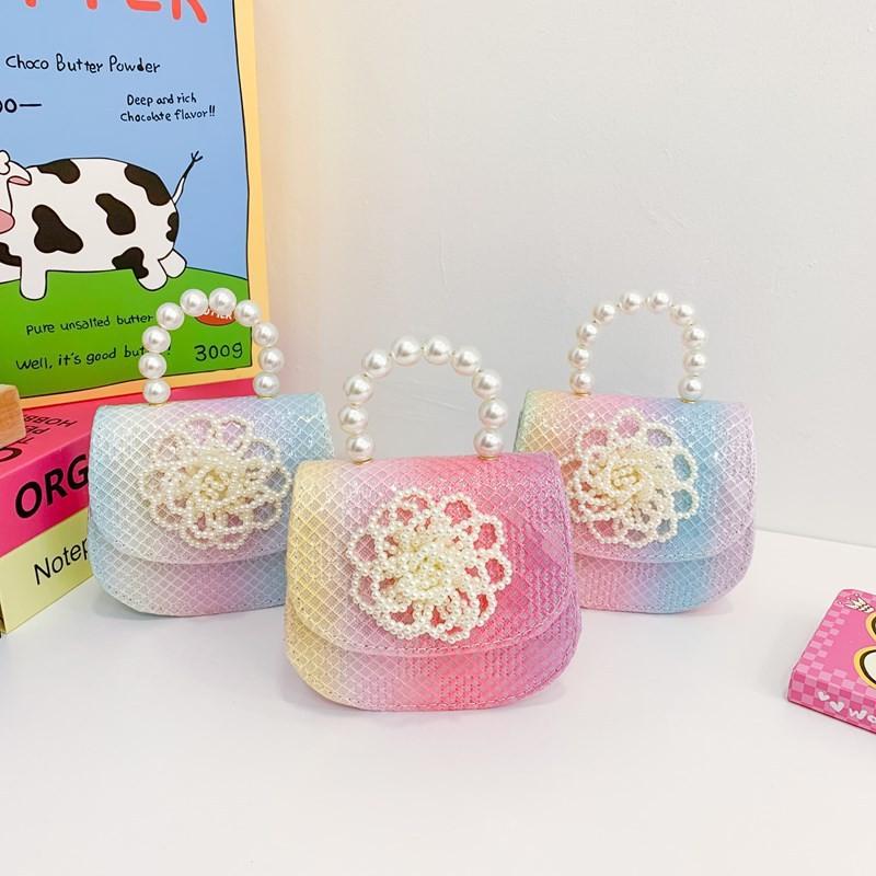 Breathable Pu Material Cute Kids Handheld Bag With Charming Pearl Flower Pattern For All Occasions