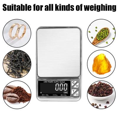 Balance Électronique de Haute Précision 500g/100g Numérique LCD Compte Chargement USB Acier Inoxydable de Poche Balances de Cuisine