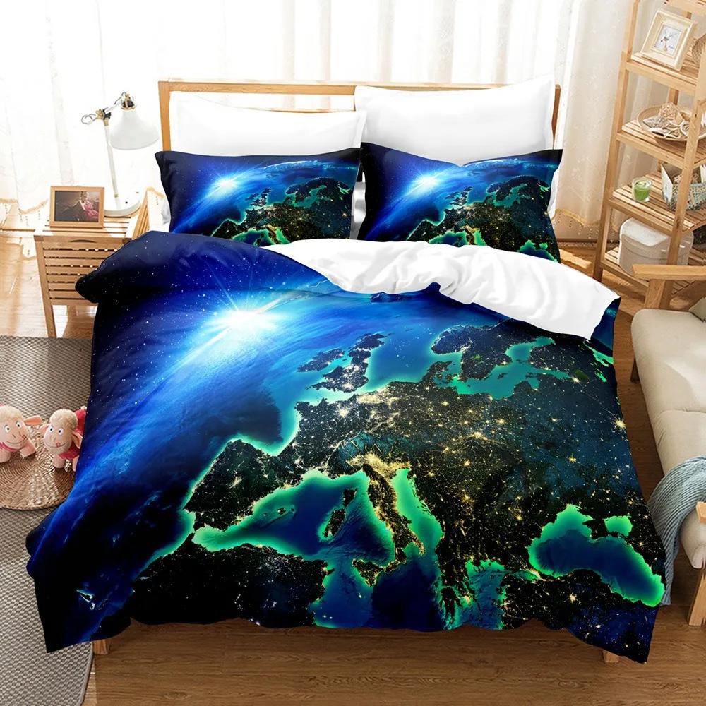 3D Print Cosmic Galaxy Beding Sets for Young Boys ,Astral Soft Duvet Cover Set,Microfiber Warm Comforter Cover,Outer Space Bed Linen Set for Ten Kid