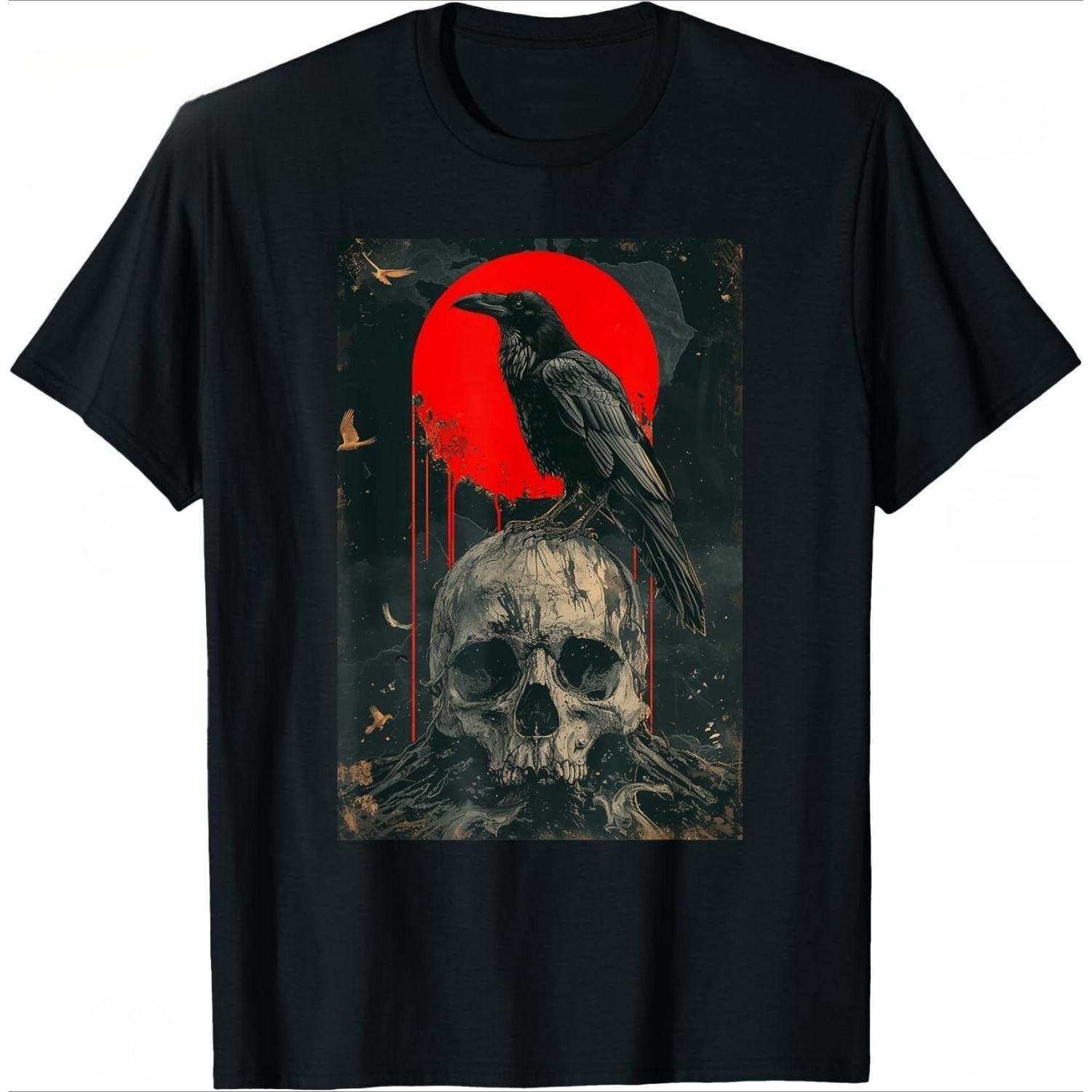 

Red Moon Black Gothic Raven Skull Graphic Black Crow T-Shirt Edgy Tops Cute Unique Aesthetic Top Spring Style T Shirt Streetwear 4XL