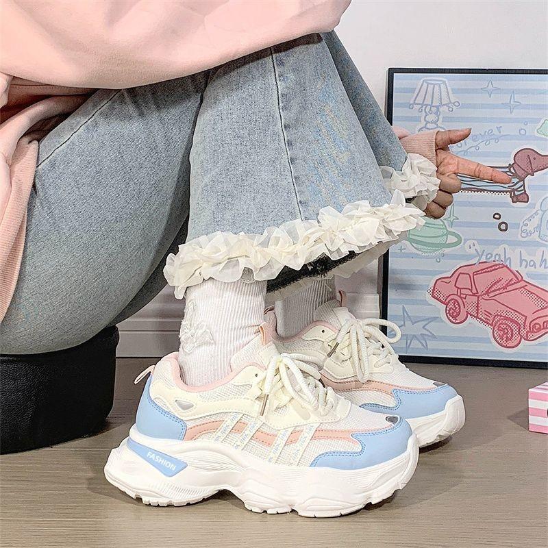 Super fire thick sole heightening dad shoes women's new autumn breathable mesh casual shoes versatile adult sports shoes