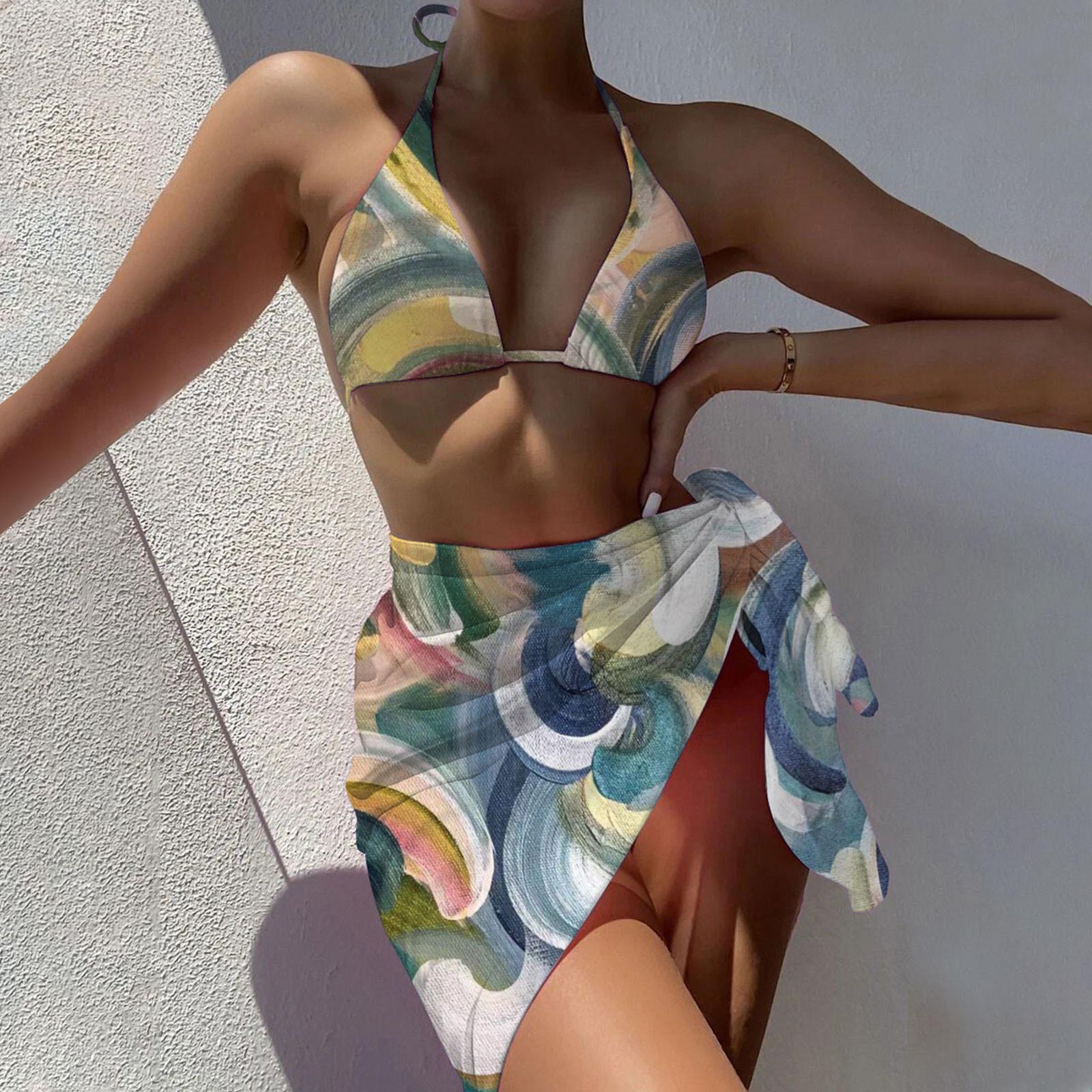 

Женское сетчатое бикини из трех частей с подушечками на груди без стального бюстгальтера, купальник L