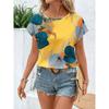 Women's Vintage Rose Floral Round Neck Short-Sleeve Shirt
