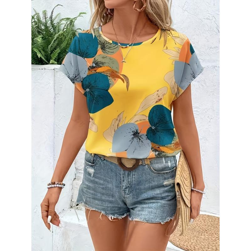 

Women s Vintage Rose Floral Round Neck Short-Sleeve Shirt XL