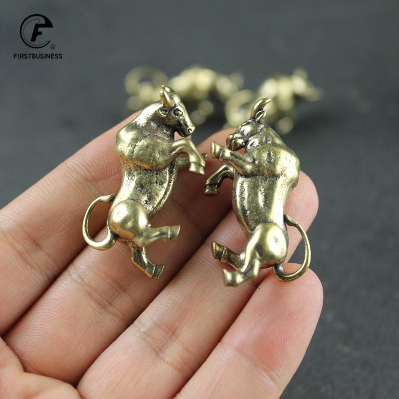 2022 NEW Brass Wall Street Bullfighting Pendant Vintage Copper Lucky Bull Keychain Charm Chinese Feng Shui Hanging Jewelry Decor