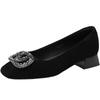 ZHR Women's Rhinestone Buckle Low-Cut Chunky Heel Slip-On Pumps K509