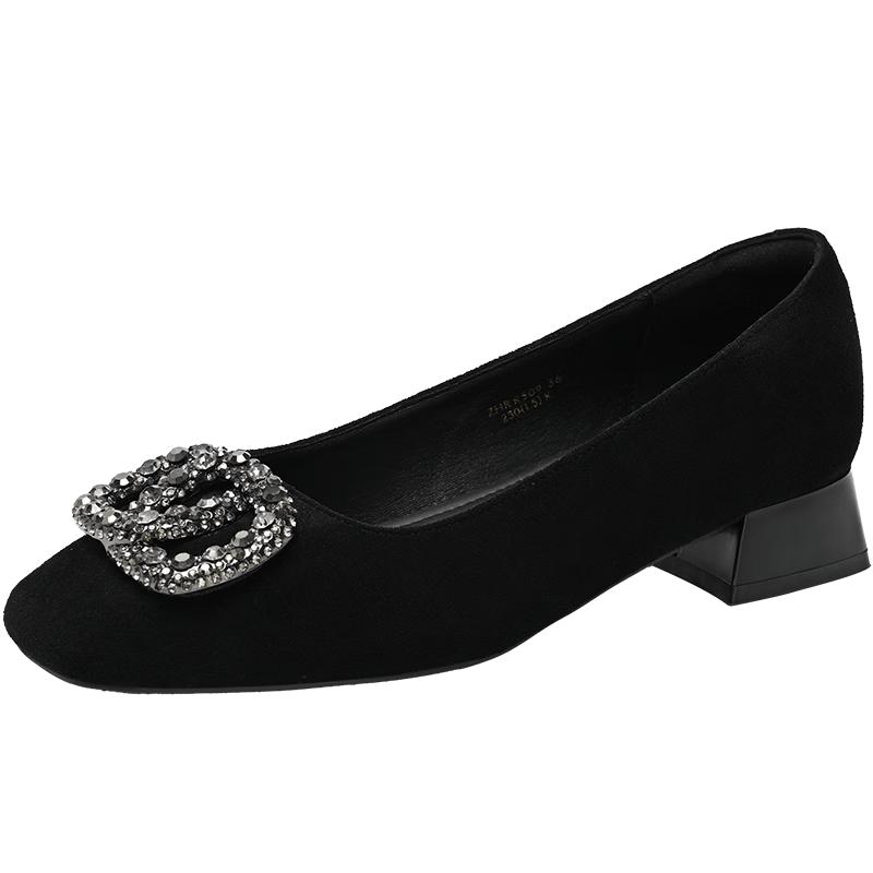 ZHR Women s Rhinestone Buckle Low-Cut Chunky Heel Slip-On Pumps K509 37 чёрный