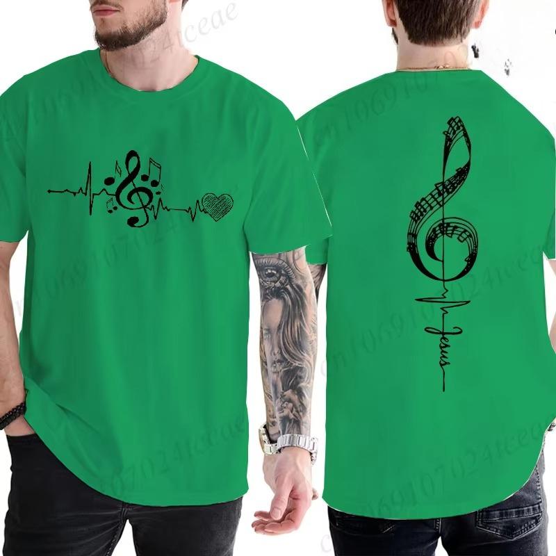 Heartbeat Music Printed Mens Short Sleeve T-shirt Fashionable Comfortable Breathable Versatile Sports Cotton T-shirt
