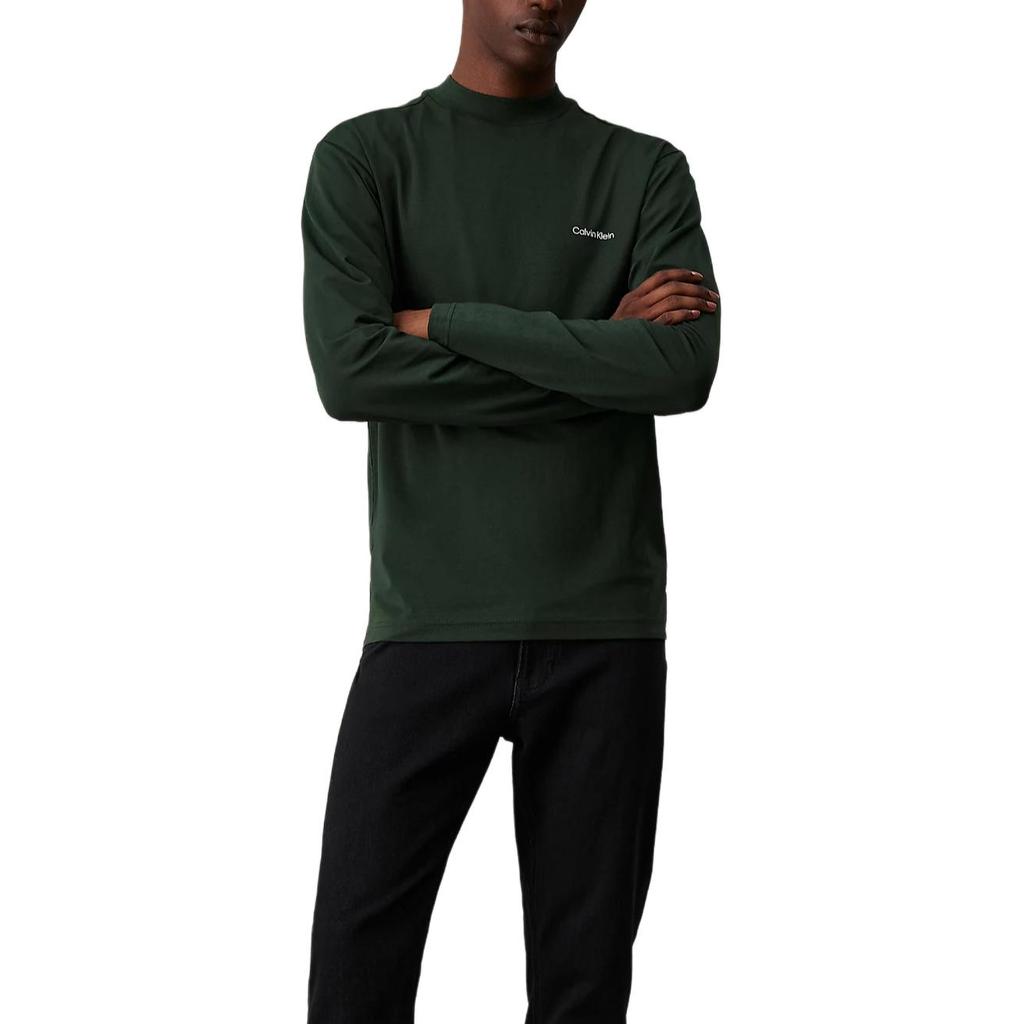 Calvin Klein Solid Color Letter Comfortable Simple Round Neck Long Sleeve T-Shirt Men Tops Dark-Green K10K110179-M14