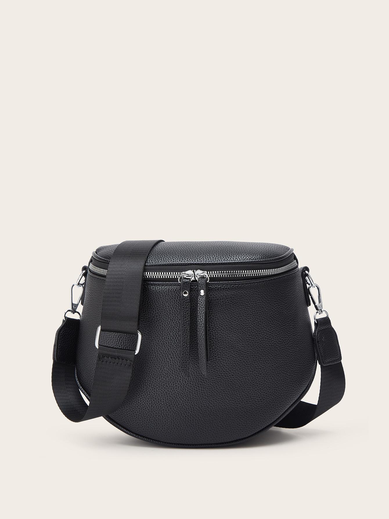 Women s bag new fashion retro saddle bag lychee pattern women s wide shoulder strap single shoulder messenger bag чёрный