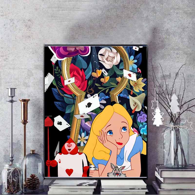 Disney 5D DIY Diamond Painting Alice in Wonderland Illustration Cartoon Full Diamond Mosaic Diamond Painting Art Wall Decoration Craft Set