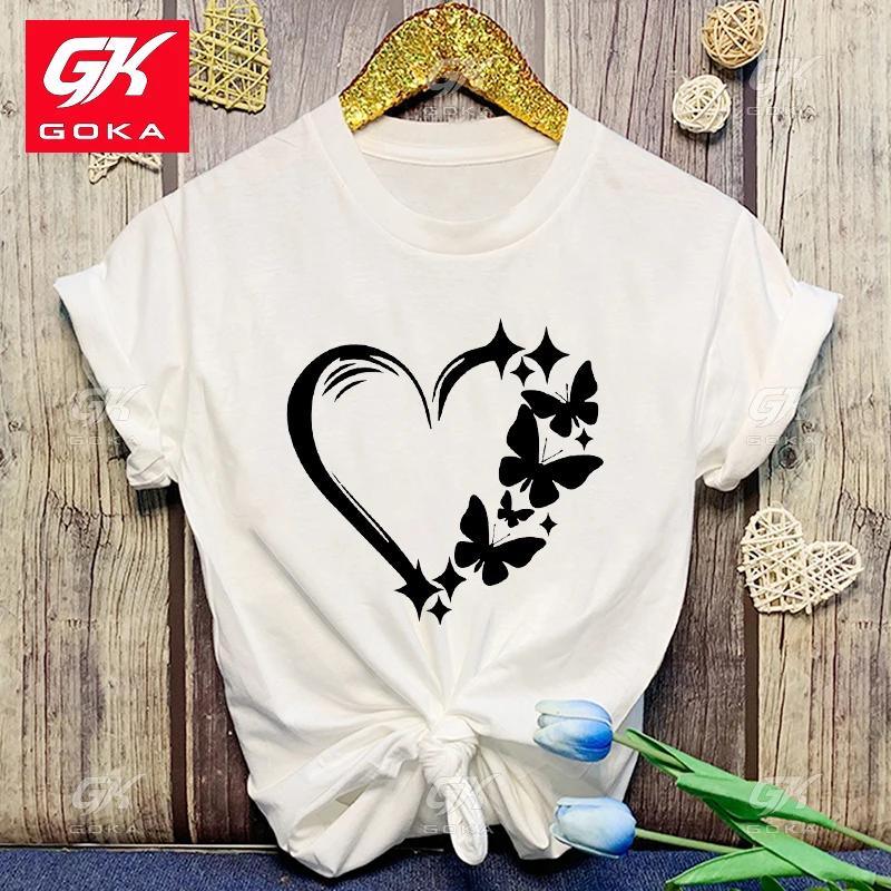 

New Butterfly Love Graphic Print Cottn T Shirts Women Fashion Round NeckTee Shirt Streetwear Casualharajuku Tops Unisex T Shirt S