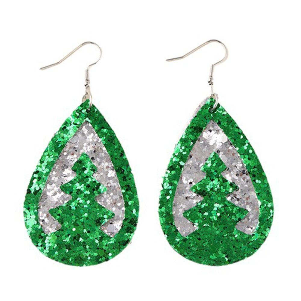 Glitter Christmas Earrings Leather Elk Drop Earrings Fashion Christmas Tree Ear Studs  Xmas