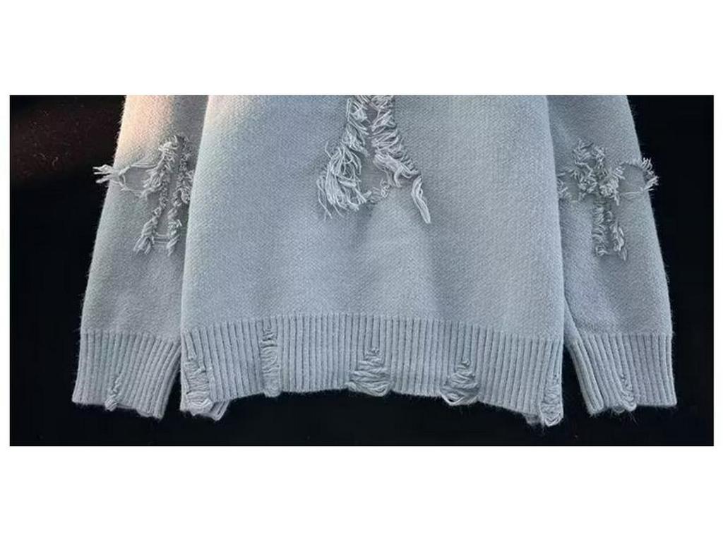 One Point Men's Retro Ripped Sweater - Autumn/Winter Round Neck Knitwear