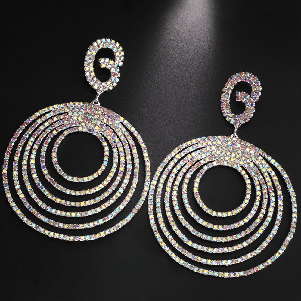 Stonefans Personality AB Color Large Hoop Earrings Gift Exaggerated Multi Layer Circle Drop Earrings Drag Queen Jewelry