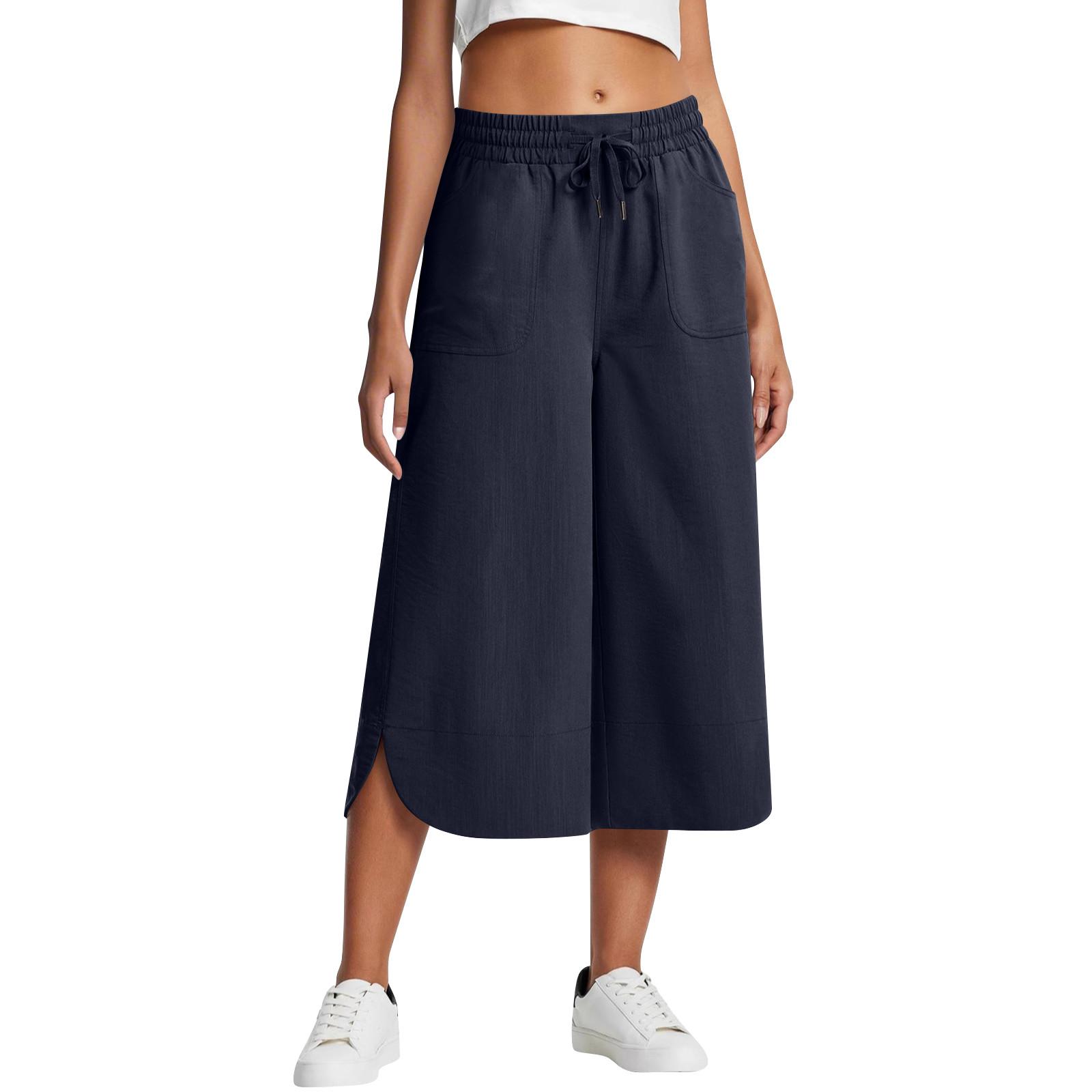 

Женские свободные повседневные однотонные брюки с эластичной резинкой на талии, однотонные широкие брюки Seven XL тёмно-синий