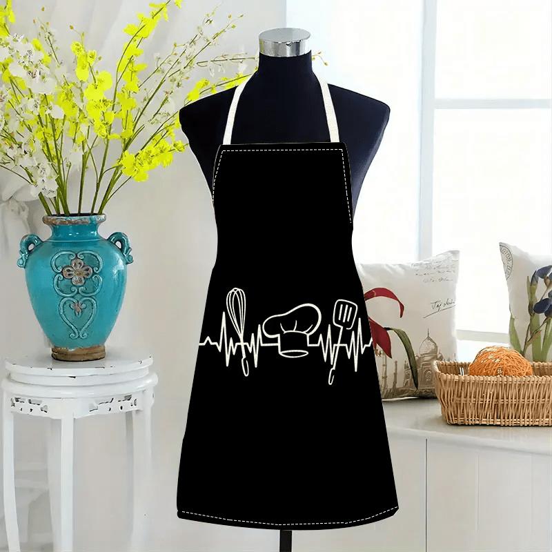 1pcs Chef Apron Linen Kitchen Cooking Baking Gift For Chef Cook Heartbeat Print Black White Utensils Hat Professional Culinary