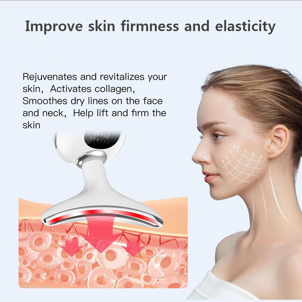 Beautiful EMS Microcurrent Neck & Face Lifting Device - Reduces Neck Lines & Nasolabial Folds, Enhances Firmness with Light Therapy.