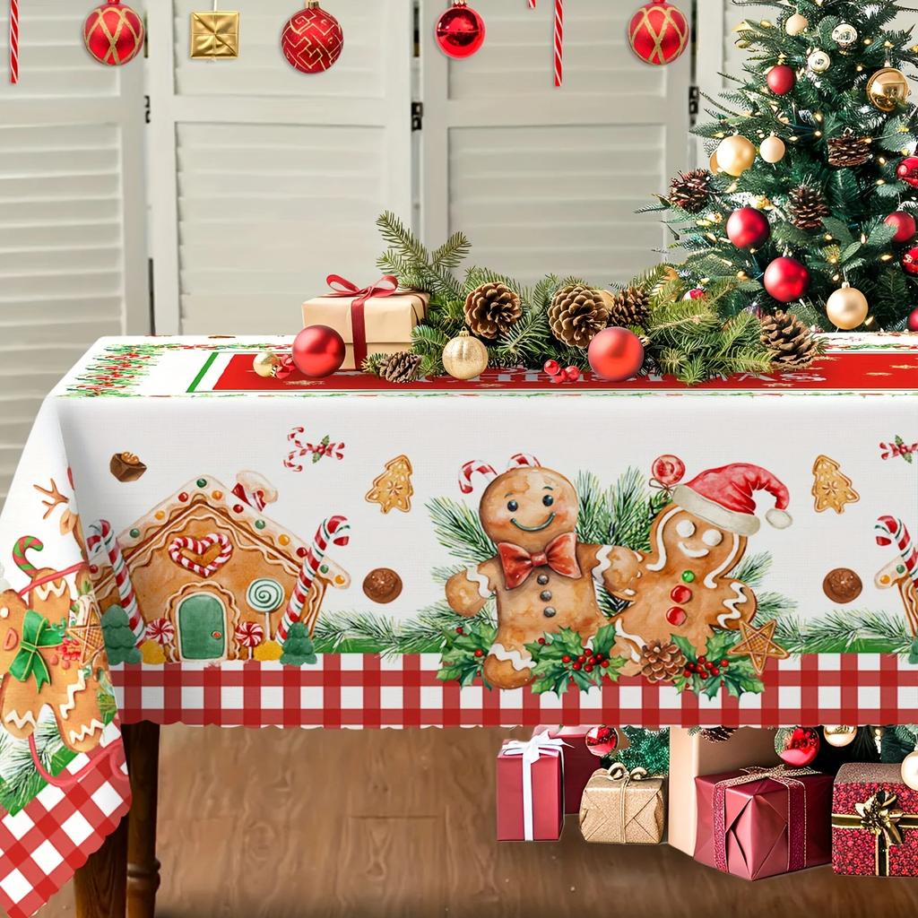 Christmas Gingerbread Man Rectangle Tablecloth Table Decor Winter Xmas Waterproof Table Cloths Table Decor Navidad Decorations