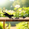 Metal Cat Garden Sign Easy Installation Cat Chasing Mouse Ornament Black