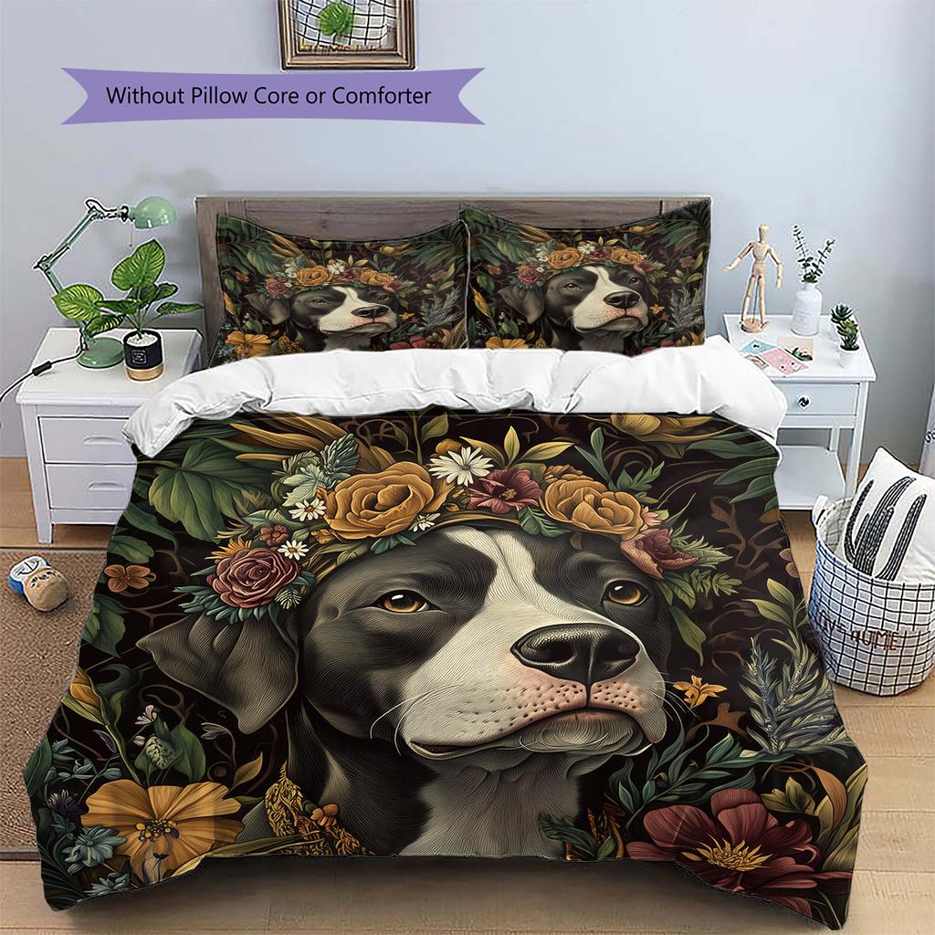 Vintage Pitbull Pattern Bedding Home Decoration Birthday Gift (1 * duvet cover + 2 * pillowcase, without core)