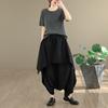 DIMANAF 2026 Summer Beach Plus Size Solid Black Long Pants Women Elastic Waist Loose Vintage Casual Trousers Skirt Pants Bottoms