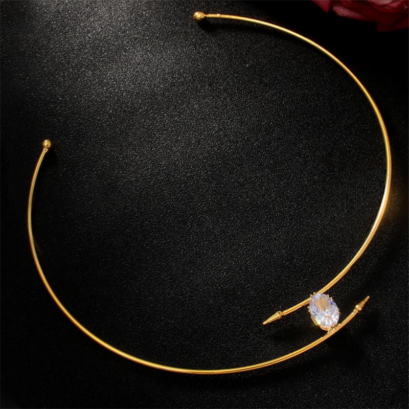 Minimalist Gold Color Teardrop Rhinestone Choker Necklace for Women Open Collar Alloy Torque Necklace Elegant Party Jewelry Gift