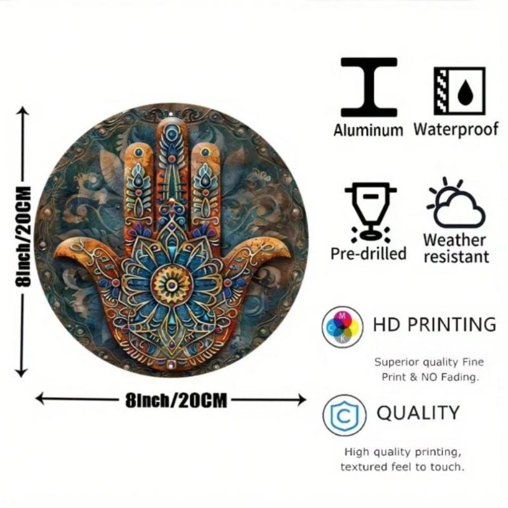 Elegant Hamsa Hand Metal Wall Art for Home Decor 8X8 Inch Protective Symbol