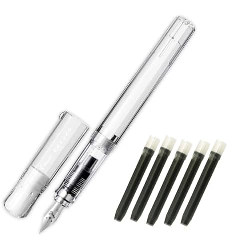 Pilot Kakuno Fine-Point Fountain Pen, Clear Body, with 5 Black Ink Cartridges