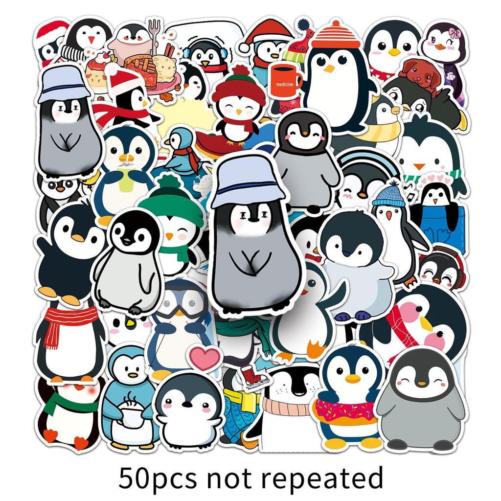 50 Cute Waterproof Cartoon Penguin Stickers for DIY Decoration, Journal, Water Bottle, and Suitcase