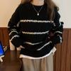 Retro Round Neck Loose Autumn Pullovers Sweaters Women Fashion Long Sleeve Striped Knitted Sweater Ladies Elegant Slim Jumpers Winter Clothing 25534