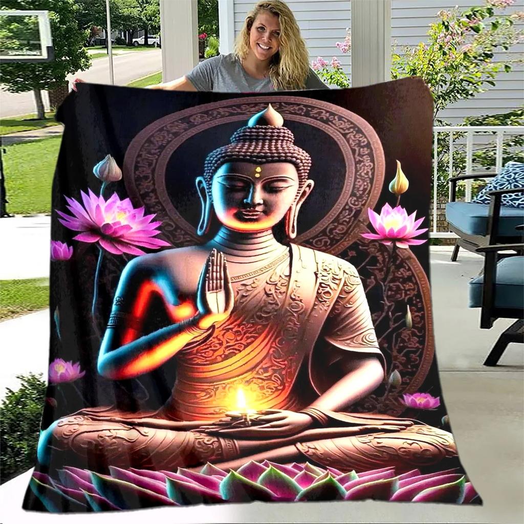 Coperta in Peluche Buddha Sakyamuni Bodhisattva Guanyin del Buddismo, Coperta in Flanella Coperta Plaid per Soggiorno Camera da Letto Letto Divano Preghiera