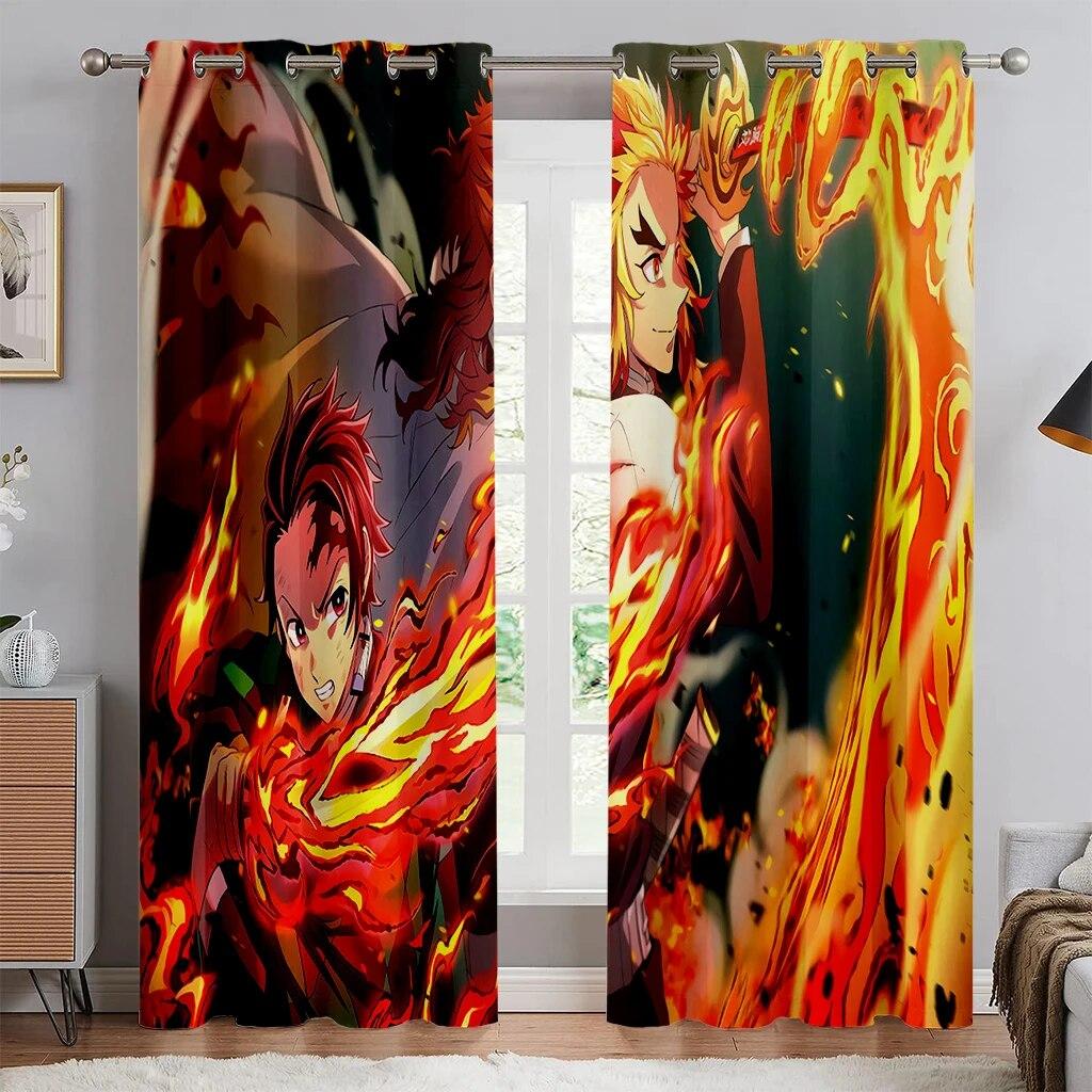 Cartoon Hot Blood Anime Print Curtains, Suitable For Boys And Girls Bedrooms, Office Kitchens, Living Room Decoration Curtains