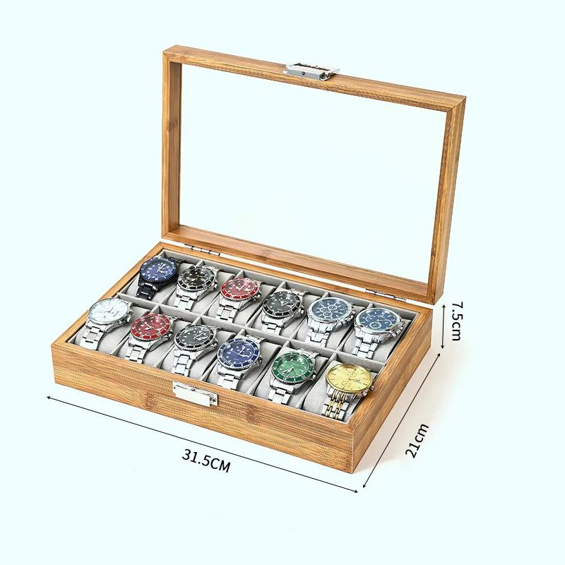 New 3/6/10/12 Girds  Bamboo Watches Storage Clock Box Watch Holder Organizer Watch Display Box For Handmade Festive Gifts