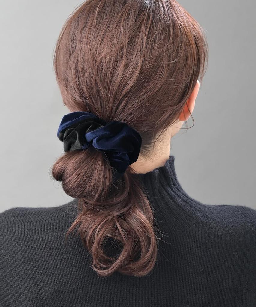 VINGTAINE Velour Adds Volume to Hair Hair Scrunchie, Two-Tone, Bicolor, Elegant, Updos, Tie, Accessory, Fall/Winter, HS-232-BLACK-NAVY